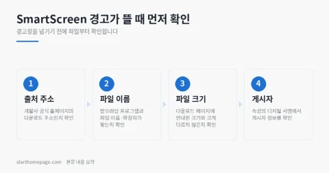 SmartScreen 경고가 뜰 때 먼저 확인
