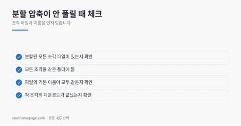 분할 압축이 안 풀릴 때 체크