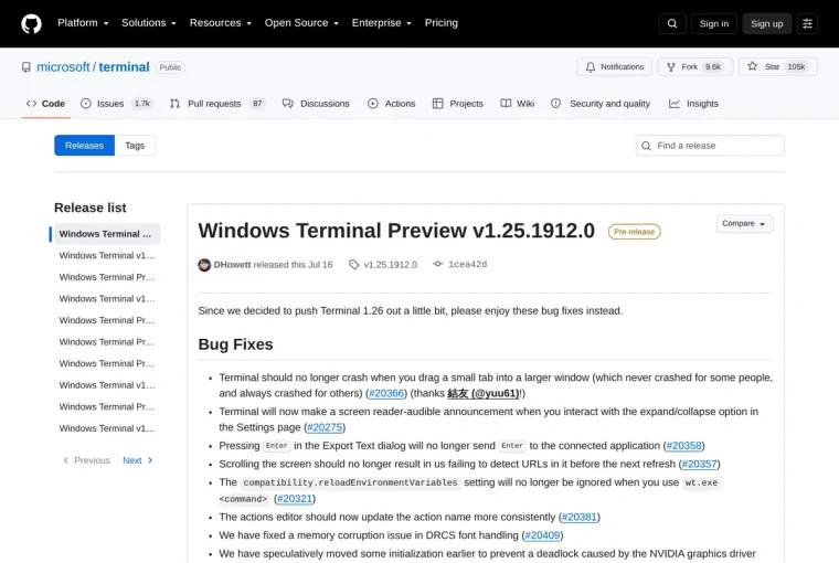 Windows Terminal 공식 배포처 페이지 첫 화면